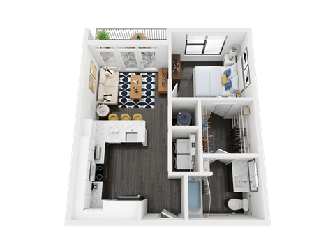 Floor plan for 1 bed, 1 bath, 585 sqft